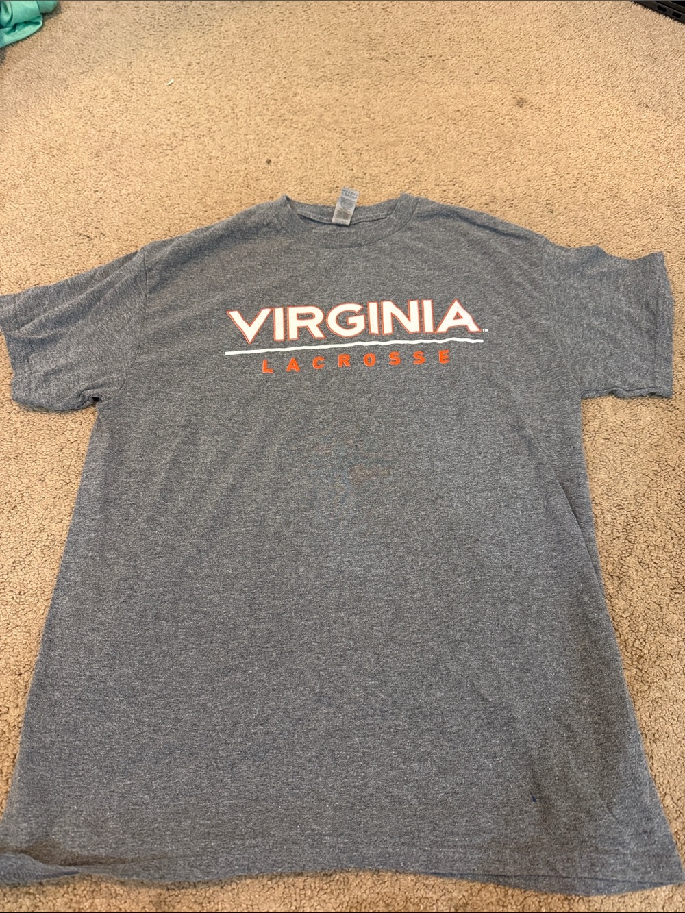 Gildan Heather Gray Virginia Lacrosse Short Sleeve Tee with Orange Accent